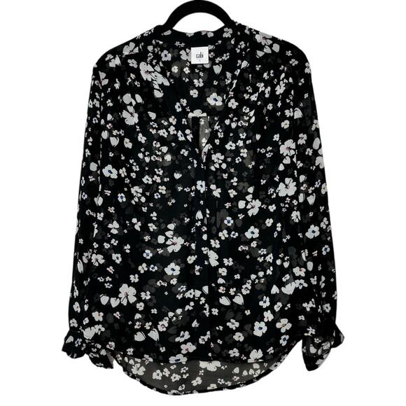 Cabi Delight Blouse Sheer Long sleeve Button Up Women's Small #6079 Black/White - Picture 2 of 16